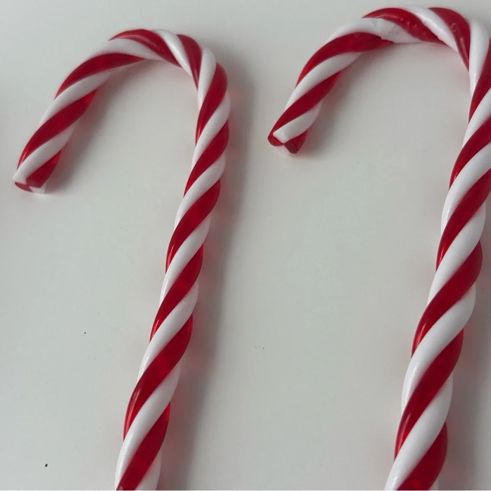 Vintage Plastic Candy Cane‎ Christmas Ornaments Set of 4 Red White Striped 7”